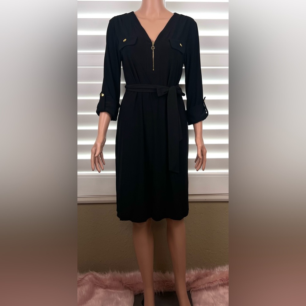 Gorgeous Black Belted Dress w/Gold Hardware Sz M, by Emma & Michele